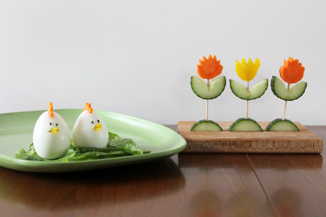 easter-salad-decorations-chick-eggs-vegetable-tulips