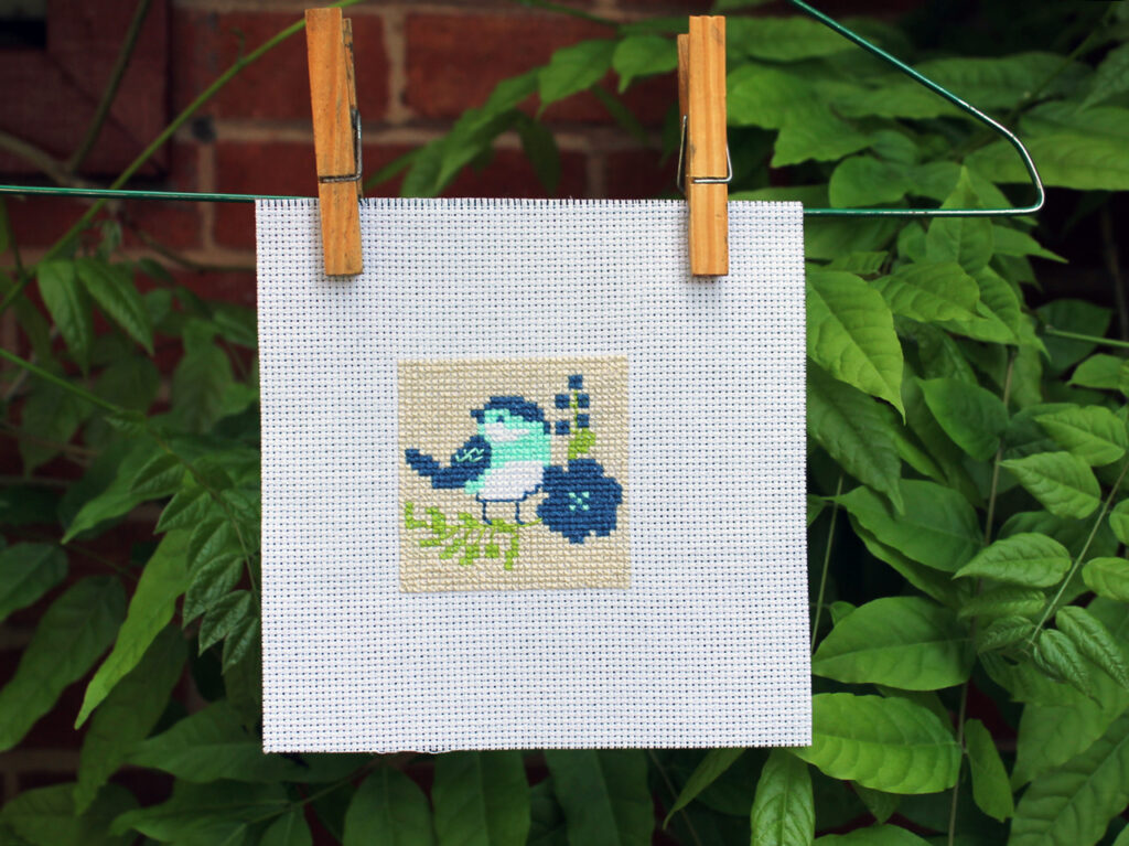 cross stitch mini kit from dollarama blue bird 1024x767