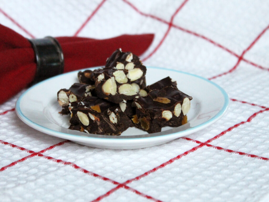 homemade healthy dark chocolate treat almonds and dried apricots 1024x768